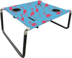 Neso Beach Table - Lightweight, Portable and Foldable Table for Beach, Camping and Outdoor Adventures - Stable Surface - with Cup Holder for Drinks and Phone Pockets - Flamingos