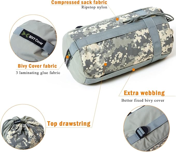Akmax.cn Bivy Cover Sack for Military Army Modular Sleeping System, Waterproof Outer Shell for Sleeping Bag, Minimalist Stealth Shelter