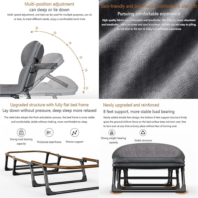 Adult Camping Bed,6-Speed Adjustable Portable Sleeping Bed with Headrest Free Installation,Suitable for Outdoor Camping and Indoor Lunch Breaks (75x26in)