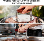 Stainless Steel Smash Burger Press 6.3",Hamburger Smasher Tool,BBQ Griddle Accessories for Hamburger, Steak, Meat,Perfect for Blackstone, Camp Chef, & Indoor Griddles (Round)