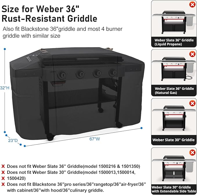 Griddle Cover for Weber/Blackstone 36" Griddle,600D Heavy Duty Rip-Proof Material Flat Top Grill Cover,Waterproof UV and Fade Resistant Grill Cover with Straps for Camp Chef and More 4 Burner Griddle