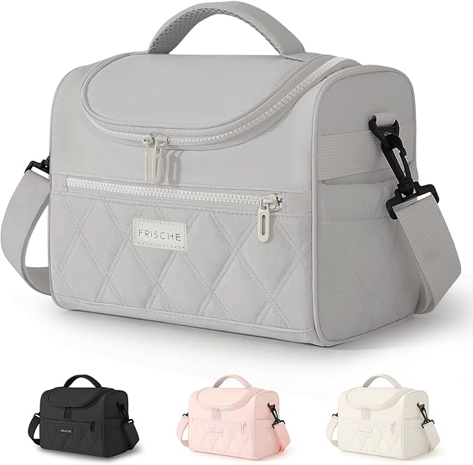 Lunch Bag for Women Insulated,Lightweight Soft Lunch Box with Straps,Reusable Leakproof Lunch Cooler for Work Meal Camping Beach,Grey