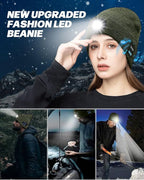 Bluetooth Beanie with Light, USB Rechargeable LED Headlamp Winter Hat, Men Women Valentine's Day Gifts