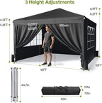 10x10 Pop Up Canopy with Sidewalls, Outdoor Instant Canopy Tent with Carry Bag for Commercial Events, Camping, Backyard Parties - Black