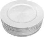 DYRABREST 50 Pcs 13 Inch Charger Plates, Bulk Round Charger Plates Plastic Wedding Dinner Elegant Reusable for Table Setting Wedding Party Event Tabletop Setting Decor (Silver)