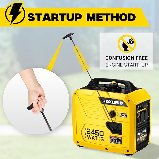 2450-Watt Portable Inverter Generator for Home Use, 1.6Gallon Large Fuel Tank Up to 8.3 Hours Use, 120V Gas Powered Generator Super Quiet - EPA Compliant，Yellow