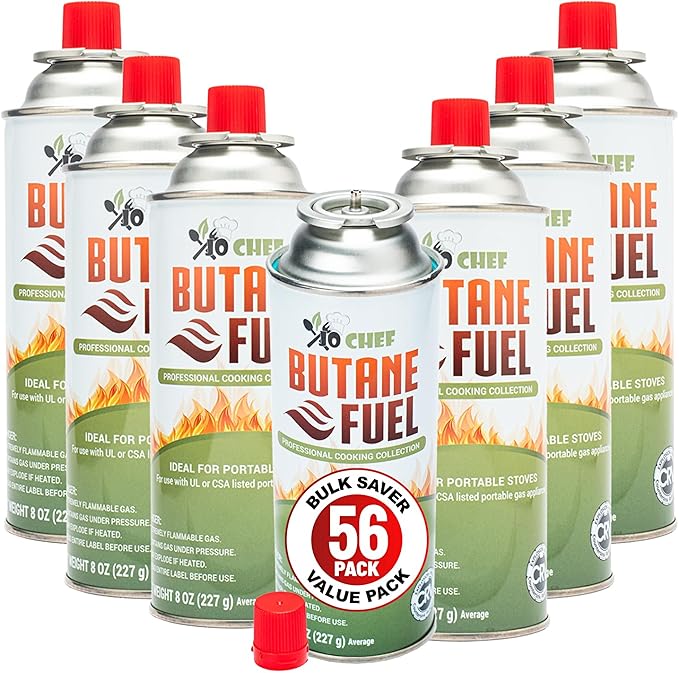 Jo Chef Butane Fuel Canister, 8 oz Butane Cylinder - Pure Refined Gas for Camping Stove or Creme Brulee Blow Torch, 56 Cans