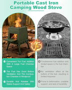 Portable Wood Burning Stove - Lightweight Cast Iron Camp Stove for Backpacking，Portable and Easy-To-Assemble Backpacking Camping Stove Kit (Green, Small)
