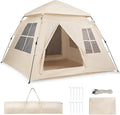 Goplus 4 Person Camping Tent, Portable Automatic Easy Setup Cabin Tent with Rainfly, Mesh Windows, 2 Doors & Carrying Bag, Lightweight Outdoor Sun Shelter for Hiking Traveling Picnic