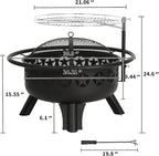 Hykolity 2 in 1 Fire Pit with Grill, Large 31" Wood Burning Fire Pit with Swivel Cooking Grate Outdoor Firepit for Backyard Bonfire Patio Outside Picnic BBQ, with Spark Cover, Fire Poker