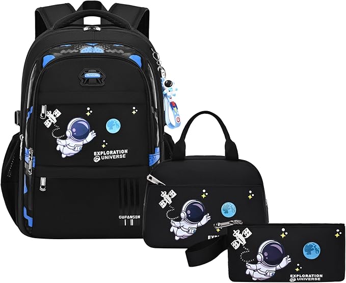 ZHANAO Backpack Set for Boys Astronaut Schoolbag with Lunch Box Pencil Case Set Bookbags for Kids Children Waterproof Lightweight Backpacks