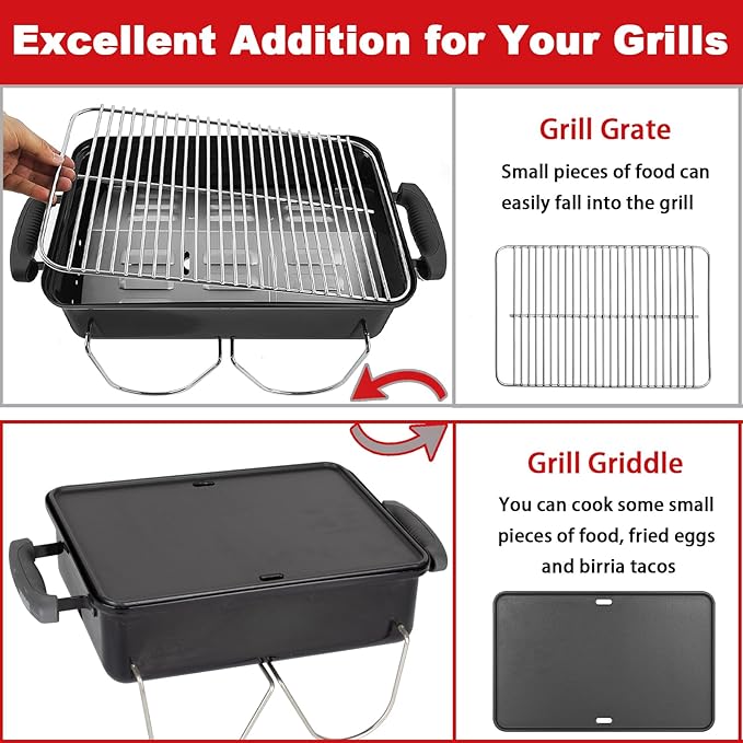 16"x10" Reversible Cast Iron Griddle for Weber Go-Anywhere Charcoal and Gas Grills, Portable Grill Griddle Plate for Indoor Stovetop/Outdoor Camping BBQ, Replacement for Weber 80631 70211 3634 67195