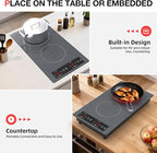 Double Induction Cooktop 110v-120v, GTKZW 2300W Electric Cooktop 20 inch Hot Plate Electric Stove Top with Plug in, Built-in and Countertop, 9 Power Levels, Timer & Safety Lock