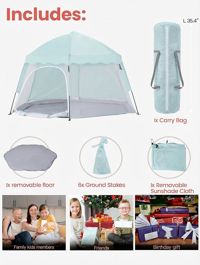 Portable Large Pop Up Kids Indoor Outdoor Tent with Canopy UV Cover,Thick Removable Floor for Sleeping Or Beach Shelter (Teal)