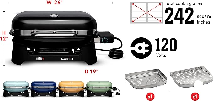 Weber Lumin Portable Outdoor Electric Barbecue Grill for Small Spaces and Travel, Seafoam Green