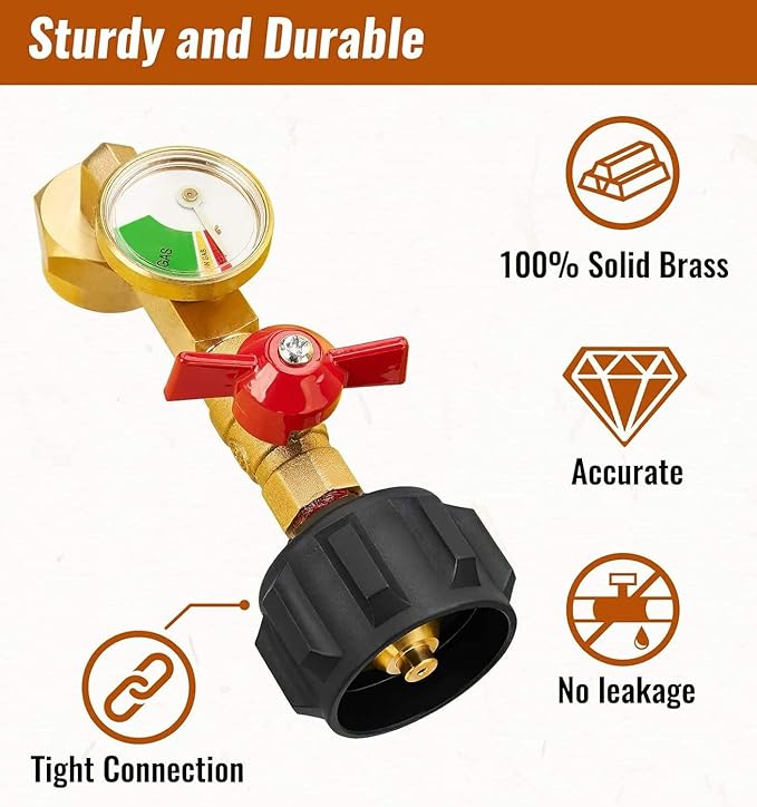 Propane Refill Adapter for 1 lb Tanks, 20lb to 1lb Converter with Gauge Valve, Brass Elbow Propane Tank Refill Adapter for BBQ Grill Stove Camping