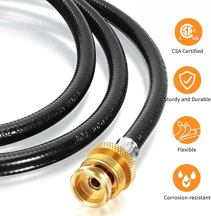 GasSaf 5FT Propane Hose, Propane Adapter 1lb to 20lb Converter, Propane Tank Gas Grill Hose Suitable for Weber Q Grill, Coleman Camping Stove, Buddy Heater and More Portable Grills