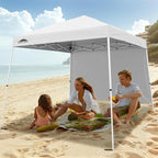 EAGLE PEAK 10x10 Pop Up Canopy Tent with Sidewall, Compact, Portable Slant Leg Instant Sun Shelter for Beach, Sports, & Camping, 10x10 Base 8x8 Top, White