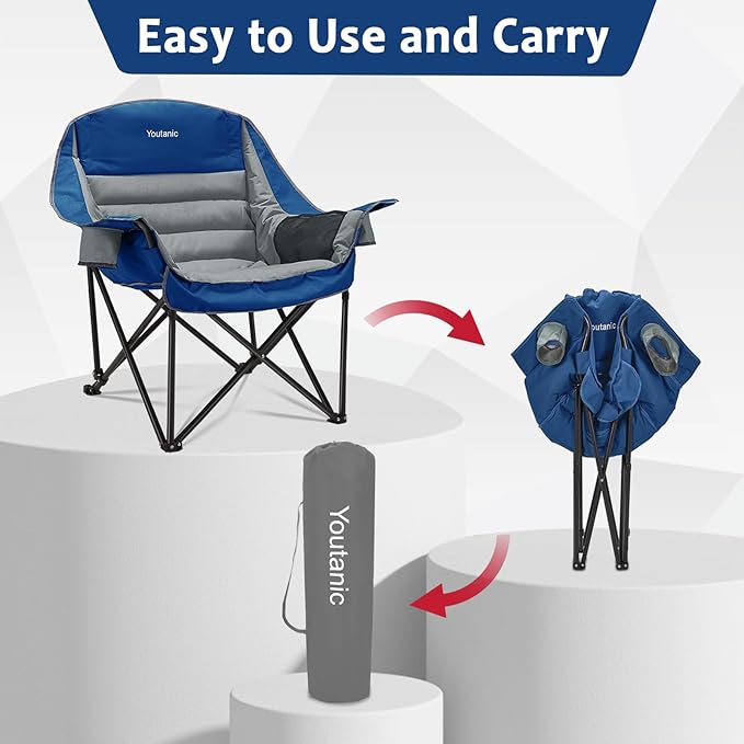 Oversized Camping Chair, Portable Folding Camping Chairs with Side Pocket, Cup Holder and Carry Bag, Heavy Duty Outdoor Camping Chairs for Adults, Fishing, Sports, Trip, up to 400lbs, Style 6