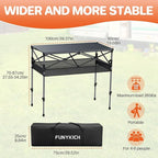 FUNYKICH Folding Camping Table(L39.4''xW19.7''), Aluminum Roll-up Portable Picnic Table with 2 Adjustable Height, Large Storage and Carrying Bag for Picnic, Camping, BBQ, Party, Backyard, Beach