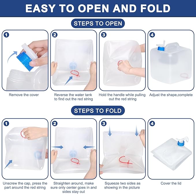 4 Pack PNEUICALLY Collapsible Water Jugs for Camping and Emergency - Foldable Water Storage Containers with Spigot, BPA Free 5.3 Gallon Tank