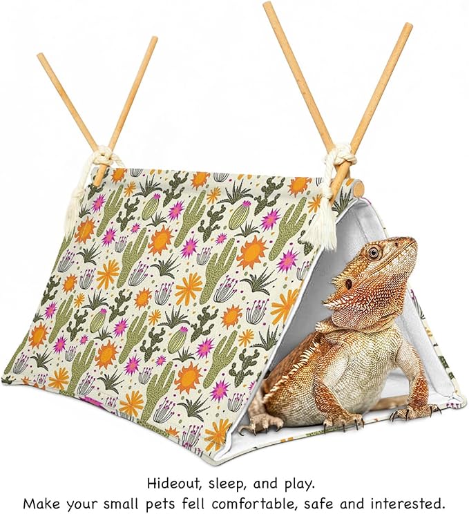 Bearded Dragon Reptile Sleeping Bed Tent Hide Tank Decor Accessories Habitat Shelter for Lizard Bearded Dragon Leopard Gecko (Cactus 1)