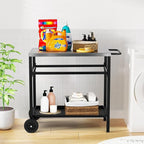 ROVSUN Upgraded Grill Dining Cart Table, Stainless Steel Bar Table Top, Movable Kitchen Island Stand for Outdoor Food Prep, Pizza Oven, Charcoal Accessories, Patio, Garden, Parties
