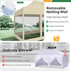 COBIZI 10x20 Heavy Duty Pop Up Canopy with 6 Sidewalls, Commercial Gazebo Party Tent with Mosquito Netting Wall Easy Set Up Outdoor Instant Screen Tent for Backyard, Patio, Garden, Khaki
