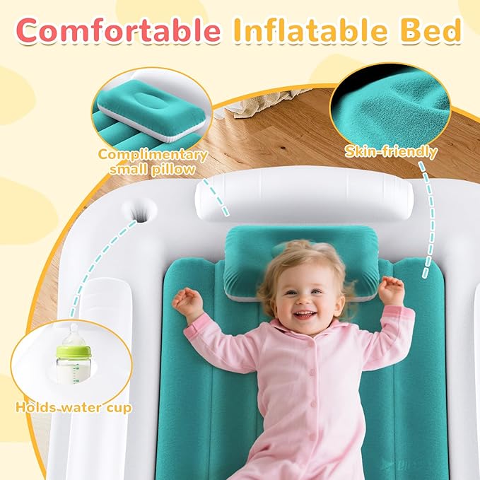 Inflatable Toddler Travel Bed - Portable Toddler Kids Travel Bed with Safety Sides Complete Kids Air Mattress Set with High-Speed Pump, Ideal for Vacation Camping and Sleepover (60 Inches)
