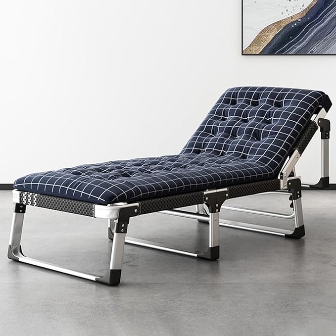 Aluminum Alloy Frame Camping Cot, Portable Folding Bed with Mattress, 5-Position Folding Chaise Lounge Chair for Indoor Outdoor
