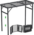 GARLLEN Folding Grill Table, 3-Height Adjustable Lightweight Grill Table with Heat-Resistant Tabletop, Portable Aluminum Camping Table for BBQ, Picnic, Cooking, 35.4" L x 15.7" W, Threaded Install