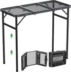 GARLLEN Folding Grill Table, 3-Height Adjustable Lightweight Grill Table with Heat-Resistant Tabletop, Portable Aluminum Camping Table for BBQ, Picnic, Cooking, 35.4" L x 15.7" W, Threaded Install