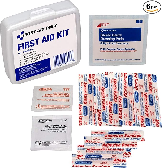 First Aid Only PhysiciansCare On-The-Go Emergency First Aid Kit for Home, Work, and Travel, 13 Pieces (Pack of 6)