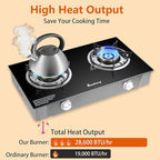 Gas Stove 2 Burner Propane Stove Two Burner Gas Cooktop, Tempered Glass Auto Ignition LPG Cooker, Suitable for Outdoor/Camping/RVs