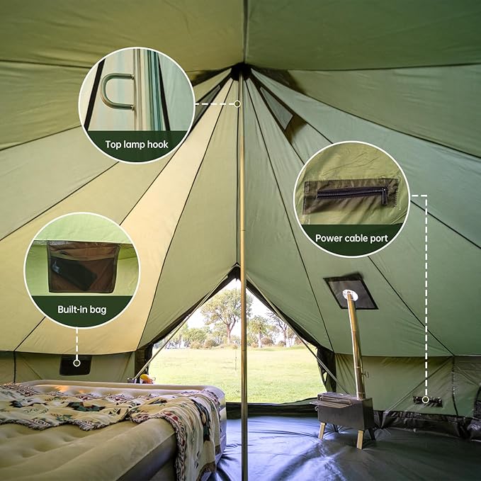 Oxford Bell Tent for Family Camping - Spacious 13.1ft /16.4ft Yurt with Stove Jack, Large Glamping Tents for 4-8 People, 4 Season Oxford Hot Tent Shelter