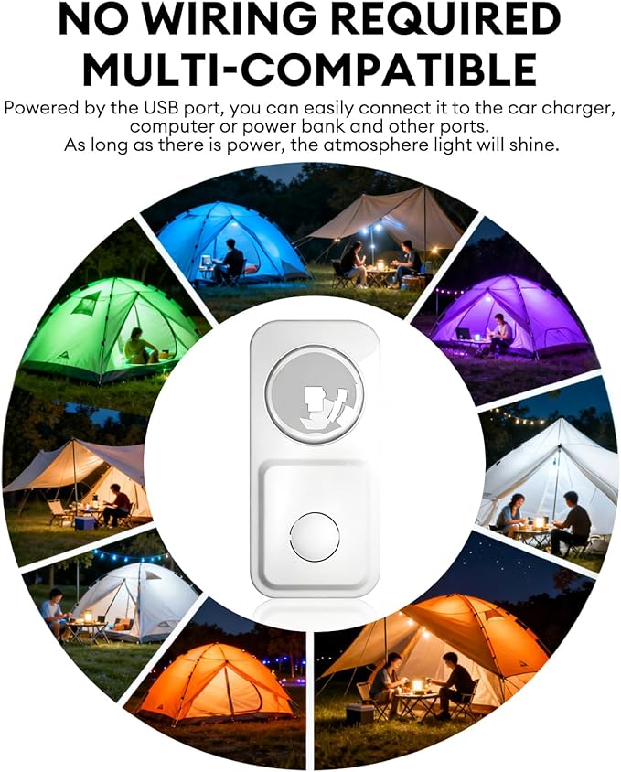 Rechargeable Camping Lights RGB, Portable LED Camping Lantern Tent Lights with USB Charging, Long Lasting Outdoor Camp Light for Hiking, Backpacking, Emergency, Party Decoration