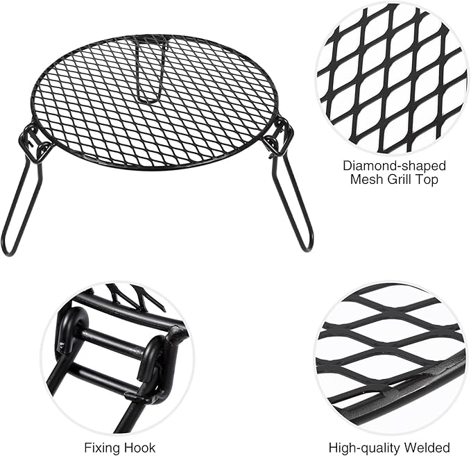 REDCAMP Folding Campfire Grill Grate Top for Solo Stove Bonfire, Portable Iron Campfire Tripod with Steel Grill for Bonfire Fire Pit, Dutch Oven, Open Fire Tripod Grill with Legs, Diameter: 18"