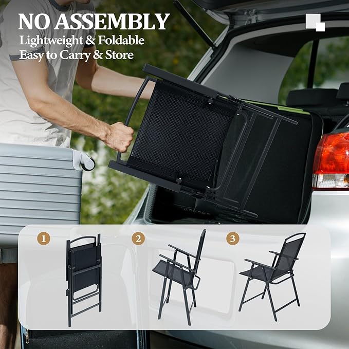 Crestlive Products Patio Folding Chairs Set of 8, Outdoor Folding Chairs with Durable Rust-Resistant Frame and Breathable Textilene Material for Outside, Black