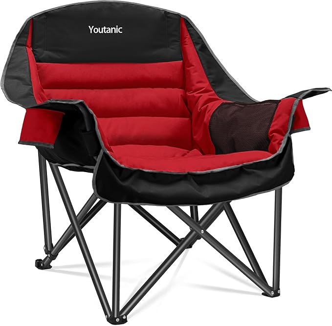 Oversized Camping Chair, Portable Folding Camping Chairs with Side Pocket, Cup Holder and Carry Bag, Heavy Duty Outdoor Camping Chairs for Adults, Fishing, Sports, Trip, up to 400lbs, Style 5
