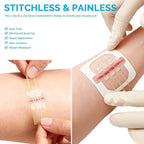 Emergency Wound Closure Strips - 16 Pack Laceration Closure Kit with 2 Types Zip Stitch Butterfly Bandage Sutures Kit - Painless, Stitchless Wound Repair for First Aid, Hiking, Camping & Home
