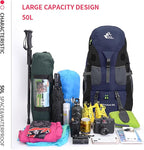Bseash 50L Hiking Backpack, Water Resistant Lightweight Outdoor Sport Daypack Travel Bag for Camping Climbing Skiing Cycling (Dark Purple - With Shoe Compartment)