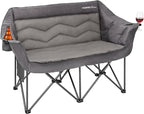 Oversized Double Camping Chair for Adults - Heavy Duty Folding Loveseat Support 700 lbs, Extra Wide 2 Person Camping Couch with Thick Padding, Cup Holders & Storage Bag, Grey