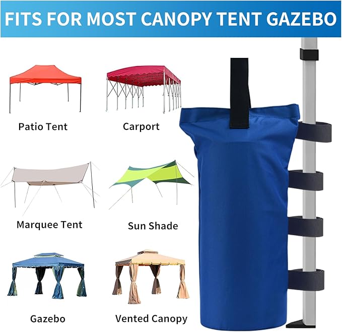 Joramoy Heavy Duty Canopy Weight Bags (150LBS) for Pop Up Canopy Tent - Leg Weights, Set of 4, Blue (Without Sand)