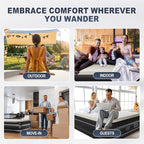 Queen Air Mattress with Built-in Pump, 80 x 60 x 18 inch Foam Topper Blow up Mattress,Supports 650 lbs,Quick Inflation/Deflation Inflatable Mattress for Home Guests Camping - Beige & Black