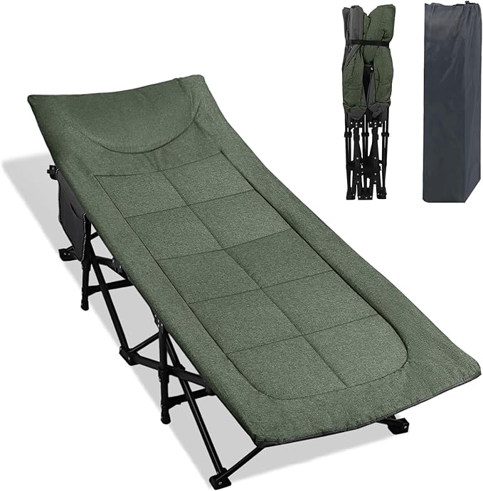 Northroad Camping Cot for Adults with Cushion and Pillow, Portable Folding Bed for Sleeping, Lightweight Tent cot with Carry Bag Supports 450 lbs (Green)