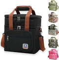Insulated Lunch Box for Men Women Double Decker Lunch Bag Leakproof Camping Cooler Bag Durable Lunch Pail Work Beach Outdoor Trips Picnic Food & Drink Thermal Lunchbox, 14L (Black)