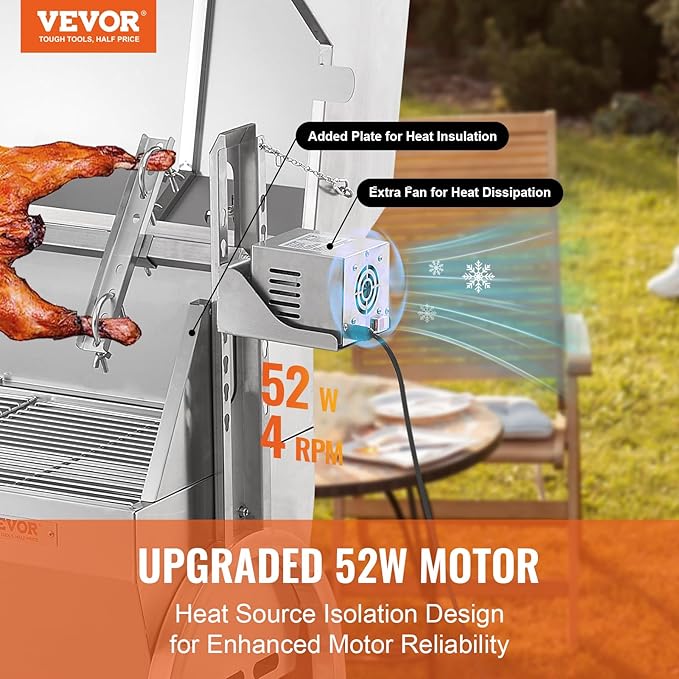 VEVOR Rotisserie Grill with Hooded Cover Roaster, 46 Inch 198Lbs Capacity, BBQ Outdoor Pig Lamb Rotisserie Roaster, Electric 52W Motor Stainless Steel Roasterfor Camping Outdoor Barbecue