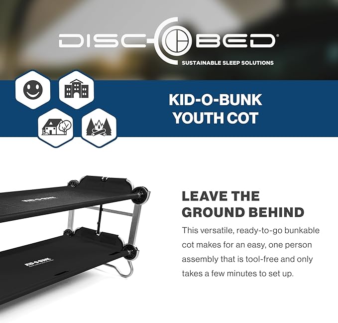 Disc-O-Bed Youth Double Cot Kid-O-Bunk, Modular for Bunk Beds, Dual Cots, or Bench with 2 Carry Bags for Portable Transport