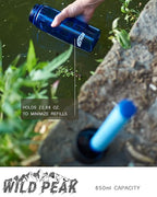 Wild Peak Stay Alive-4 Outdoor 4-Stage Water Filter Straw Emergency 22oz Bottle with Activated Carbon for Survival, Camping, Hiking, Climbing, Backpacking (1500 Liters)