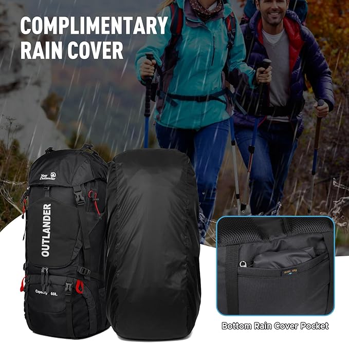 Hiking Backpack Camping Light Travel Backpack for Men Women with Shoe Compartment Rain Cover Can Hang Water Bag Green Blue Black Optional for Hiking Camping Traveling 60L Capacity